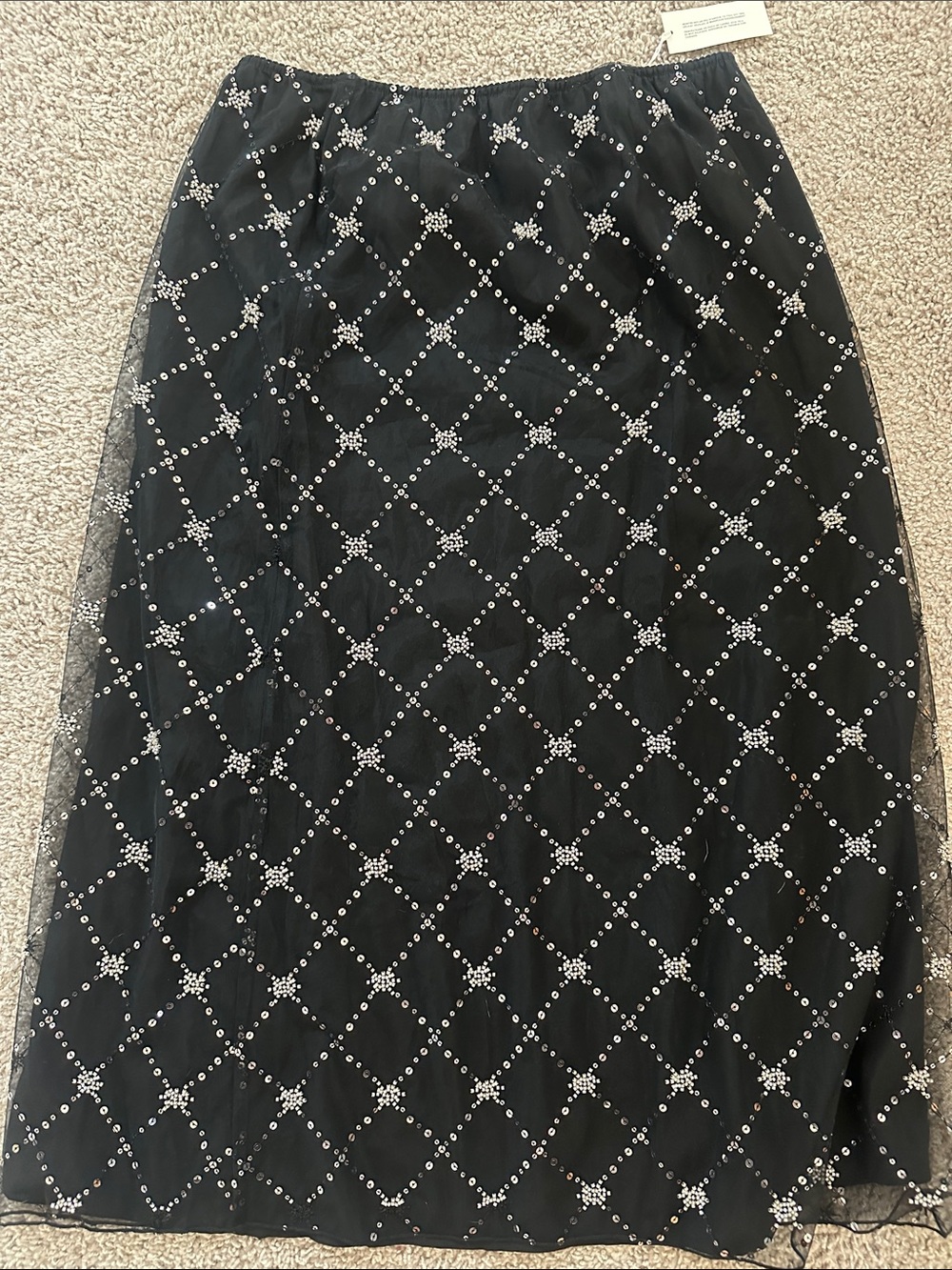 American Eagle Outfitters Black Midi Skirt with Silver Beaded Lattice